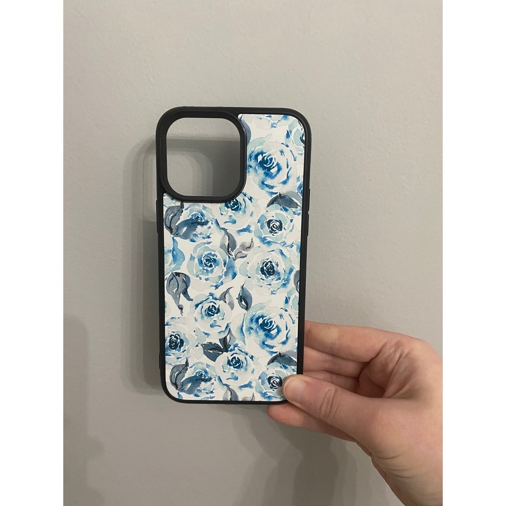 iPhone 14 Pro Max Case‎ Unisex OS Blue White Watercolor Floral Rose Pattern Slim